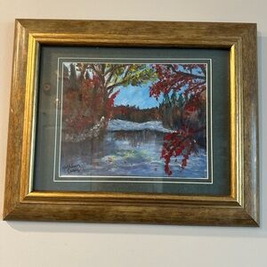 Autumn River Landscape Framed Painting